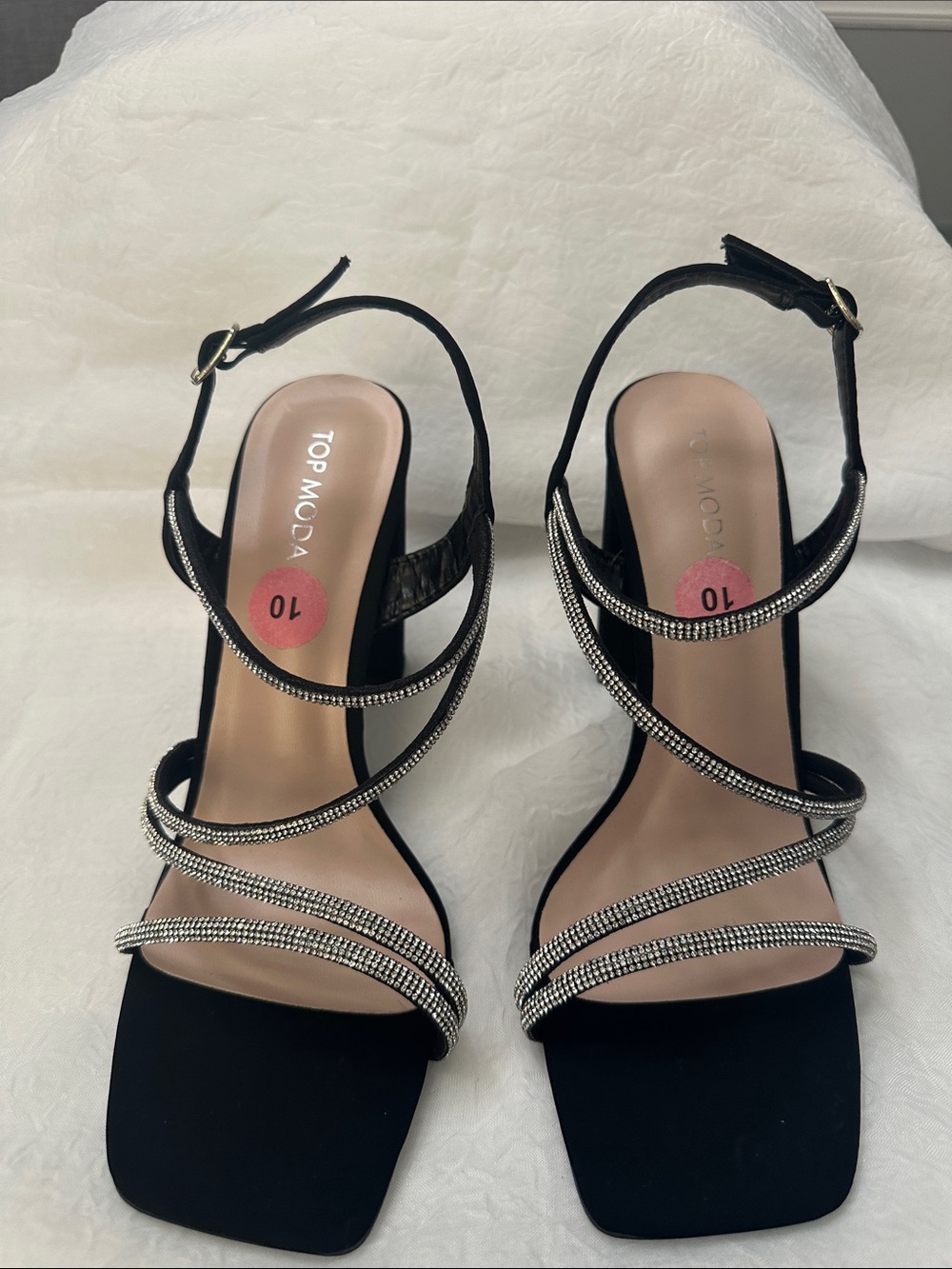 TOP Moda Black Rhinestone-Strap Heeled Sandals